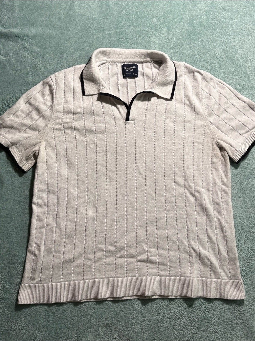 Abercrombie & Fitch Cream Short-Sleeve Polo with Black Trim